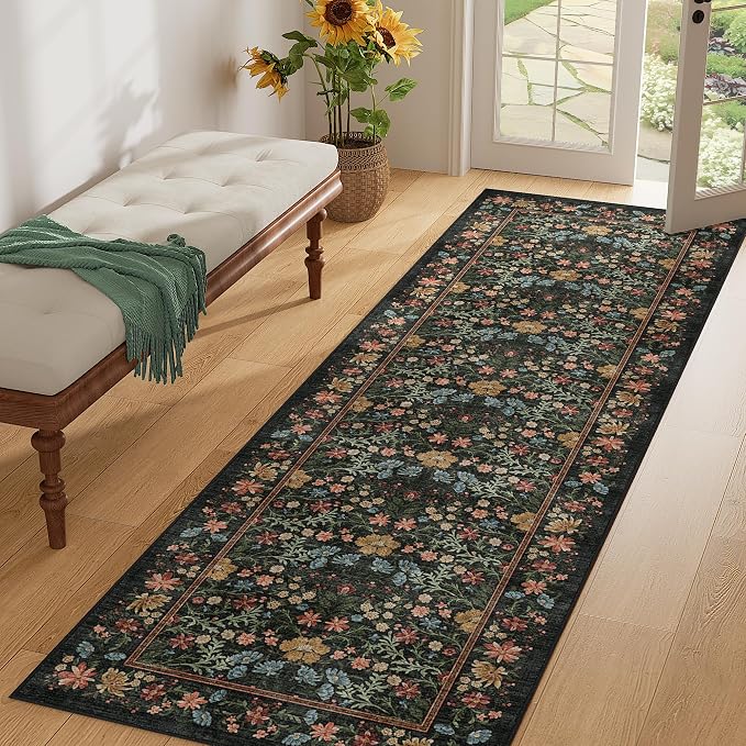 DUKINO 2x6 Runner Rug for Hallway, Washable Vintage Floral Kitchen Rug - Image 6