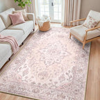 Area Rugs 5'x8' Washable Non-Slip, Floral Vintage Distress Print Pattern by RELEANY