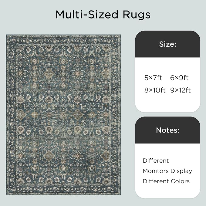 8x10 Washable Rugs for Living Room, Soft Large Rugs Blue Area Rug, Indoor - Image 7