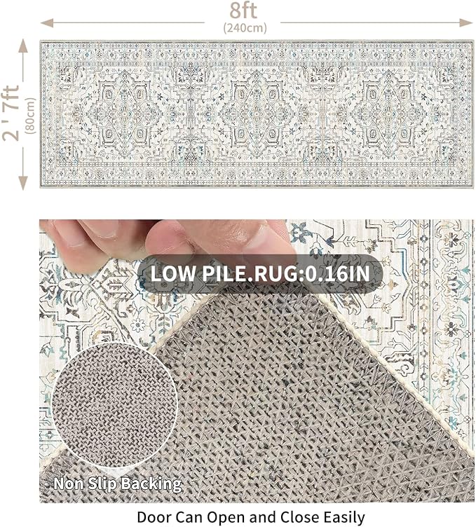 Enkor Runner Rugs for Hallway, 2.6x8 Washable Soft Non Slip Floor Rugs for - Image 2