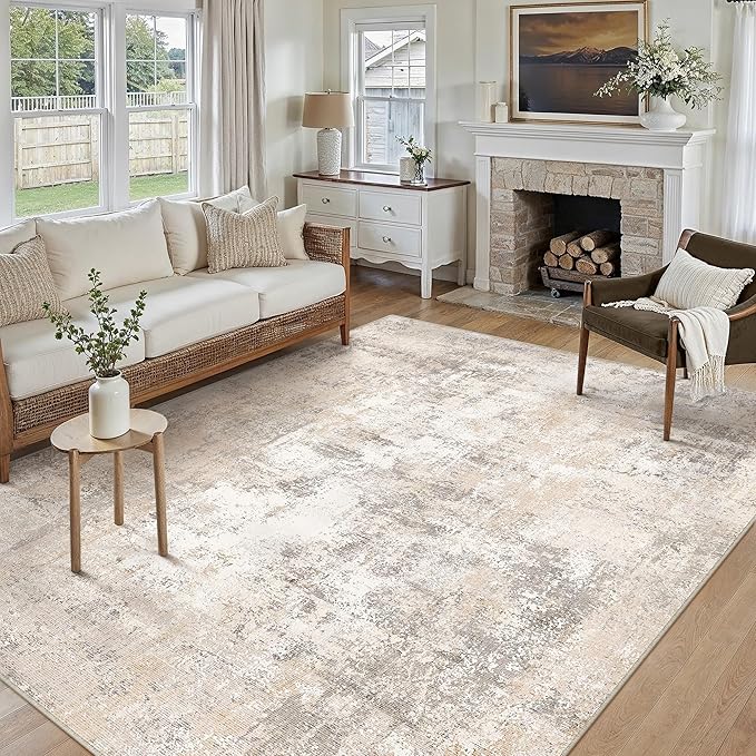 6x9 Washable Area Rug Beige Grey Abstract Living Room Bedroom Throw Rug Neutral - Image 4