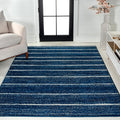 JONATHAN Y Williamsburg Minimalist Stripe Navy/Cream Indoor Area Rug, by JONATHANY