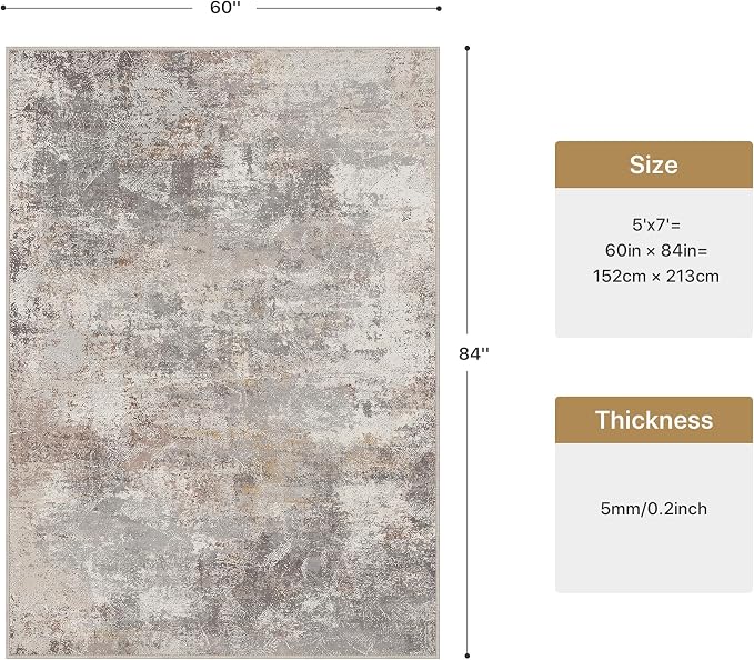 GENIMO Washable 5x7 Area Rugs for Living Room, Non Slip Modern Abstract Rug - Image 2