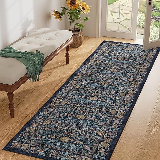 DUKINO 2.6x8 Runner Rug for Hallway, Washable Vintage Floral Kitchen Rug - Image 2