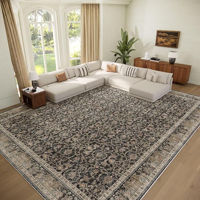 Washable 9x12 Area Rugs for Living Room, Boho Non-Slip Vintage Distress Lager by Hedwior