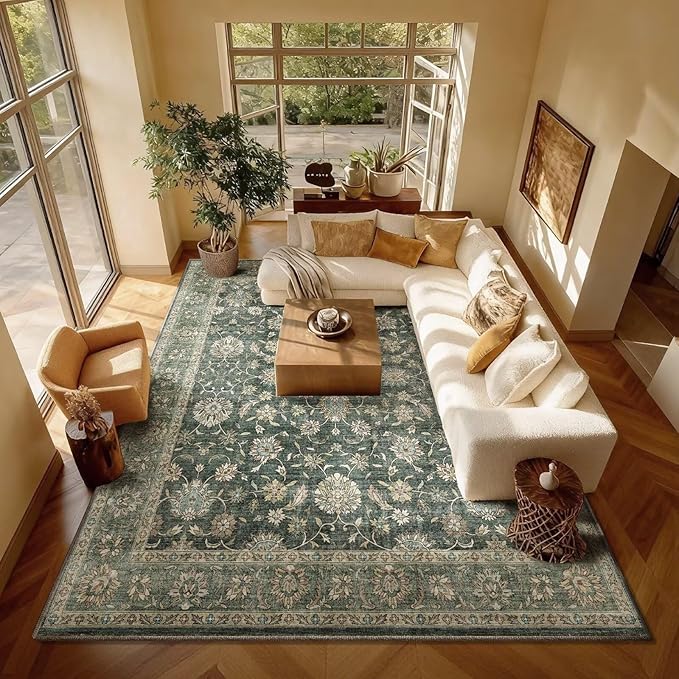 Washable 8x10 Area Rugs for Living Room, Boho Non-Slip Vintage Distress Large by Hedwior