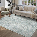 Vintage Area Rug 4x6 Blue Entryway Office Washable Carpet Non Slip Bedroom by PureCozy