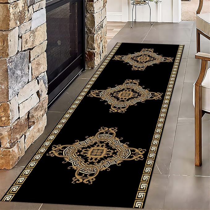 Vintage Baroque Art Long Hallway Rugs Runners, Luxury European Geometric Living by Unknown