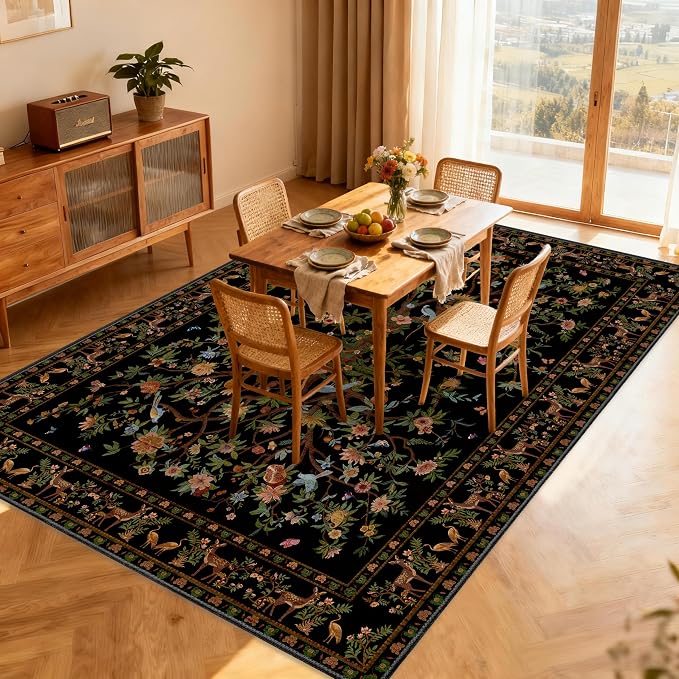 Black Rug for Living Room 5x7 Area Rugs, Machine Washable Non-Slip Carpet - Image 5