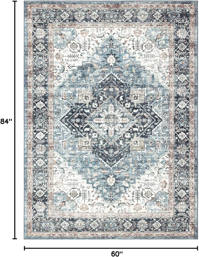 Area Rug 5×7, Vintage Boho Rug, Ultra-Soft Low Pile, Non Slip, Stain Resistant - Image 2
