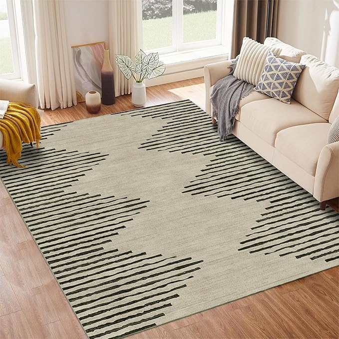 HelloTree Area Rug for Living Room 6x9 Washable Geometric Moroccan Rug Stripe by HelloTree