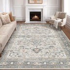 7x9 Area Rug Living Room: Washable Boho Large Neutral Vintage Soft Rugs Stain by LOONGRUG