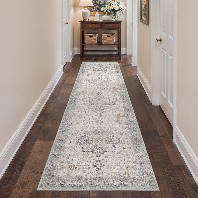 Runner Rug 2'6''x10, Non Slip Vintage Hallway Runner Rugs, Low Pile Lightweight by BESBLEE