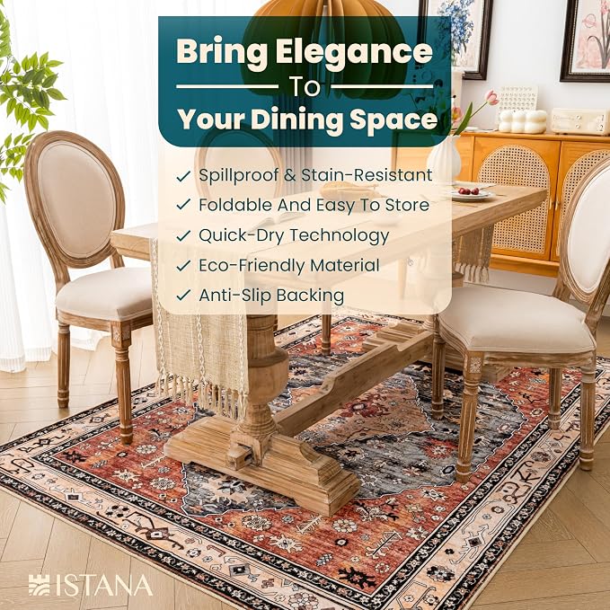 Istana 4x6 Rug - Red & Teal Area Rugs 4x6 - Kid & Pet Friendly Machine Washable - Image 5