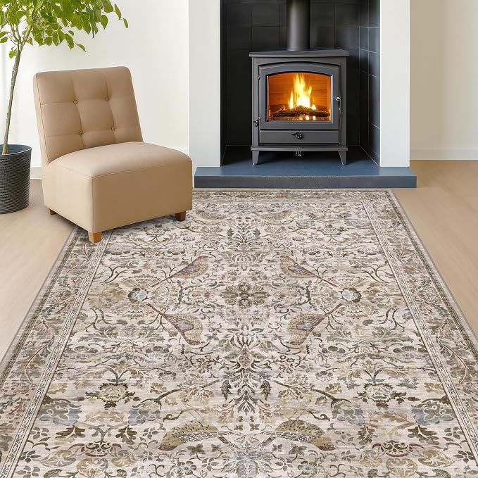 Moss 5x7 Living Room Area Rug, Vintage Washable Rug - Image 6