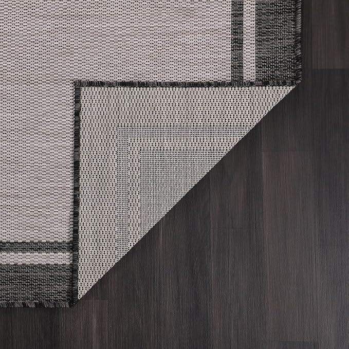 CAMILSON Indoor Outdoor Rug, 6x9 Bordered Gray Modern Area Rugs - Image 5