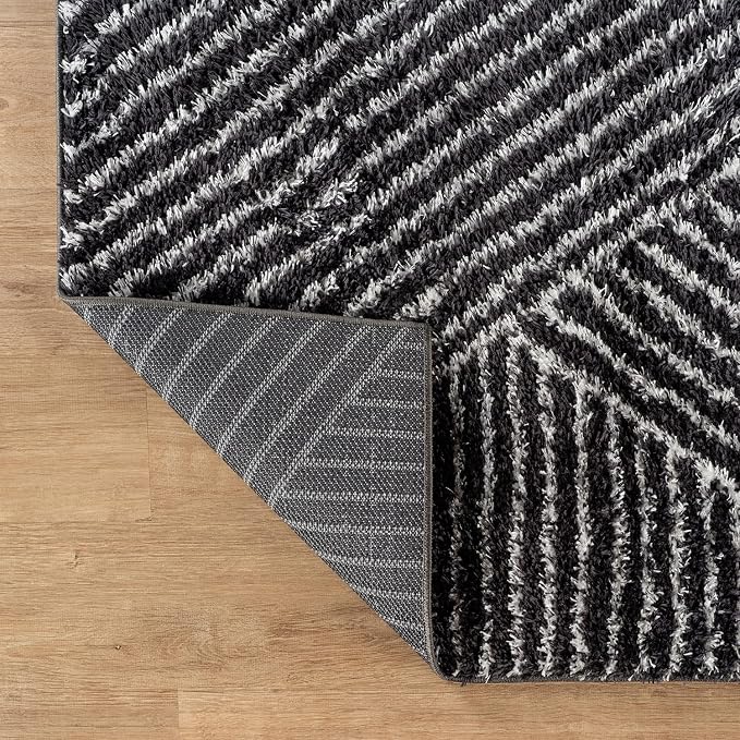 Rugshop Geometric Diamond Stripe Shag Area Rug Anthracite Dark Gray 4' x 6' - Image 6
