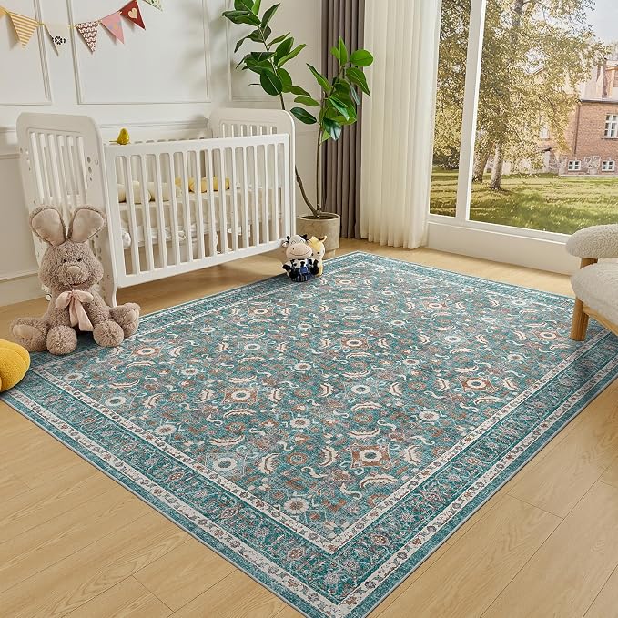 WITSHOCK Living Room Area Rugs 7x9: Soft Non-Slip Backing Washable Rugs Vintage - Image 3