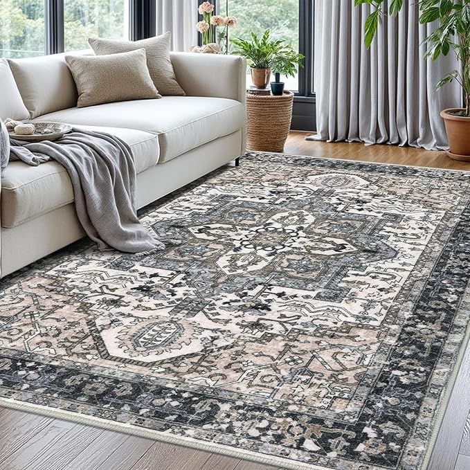 KOZYFLY Boho Area Rug 5x7 Ft Thin Washable Rugs by KOZYFLY