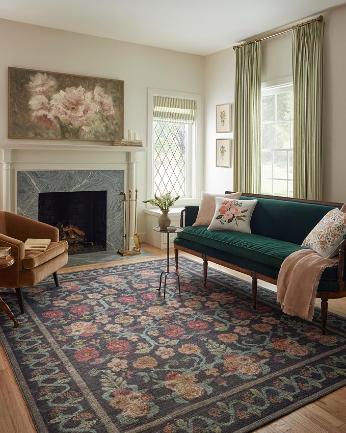 Loloi Rifle Paper Co. Rosa Collection RSA-01 Black 8'-4" x 11'-6" Area Rug by Loloi