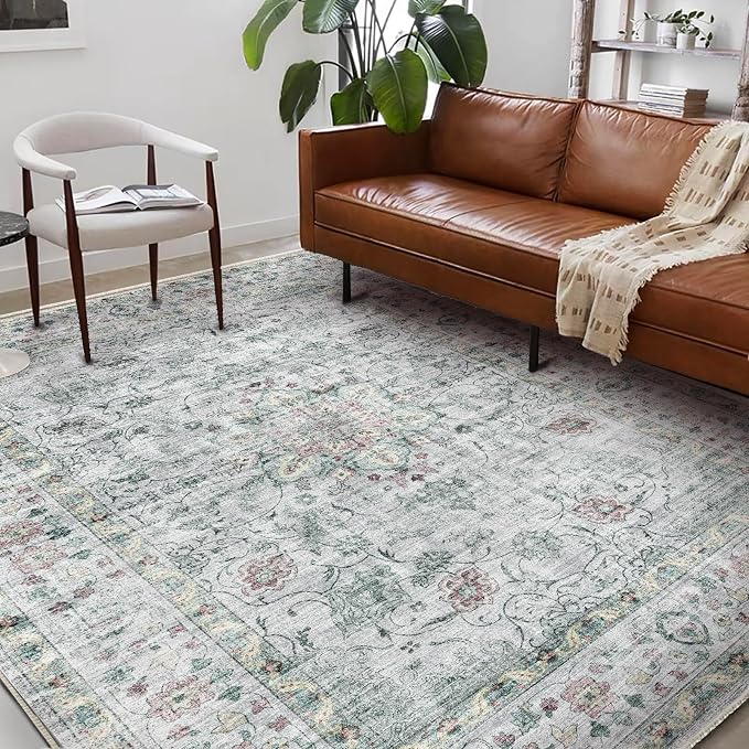 Washable Area Rug 9'x12' Boho Design Non-Shedding Easy Care Ideal - Image 2