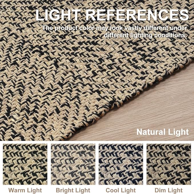 Collive 4x6 Area Rug, Natural/Black Woven Cotton Washable Modern Bedroom Rugs - Image 6