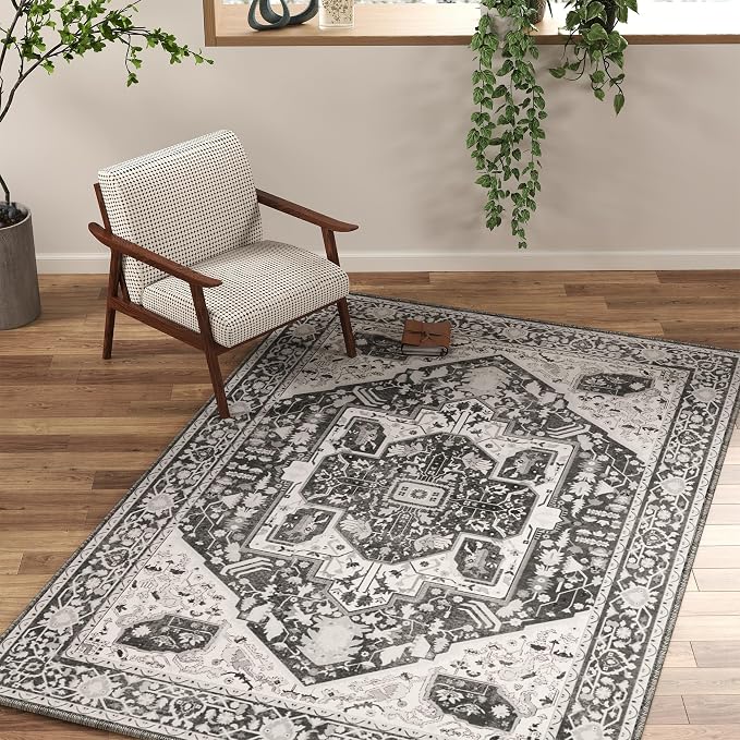 EnHomee 4x6 Washable Area Rugs for Bedroom, Boho Vintage Rugs, Foldable Area by EnHomee