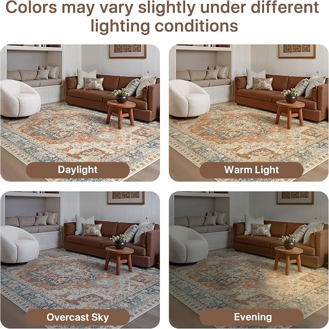 GENIMO 5X7 Area Rugs for Living Room, Machine Washable Vintage Floor Cover - Image 7