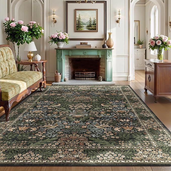 5x7 Floral Washable Area Rug for Living Room, Vintage Boho Rugs for Bedroom by HOME