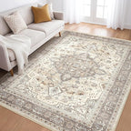 5X8 Area Rug Living Room: Washable Boho Large Neutral Vintage Soft Rugs Stain by LOONGRUG