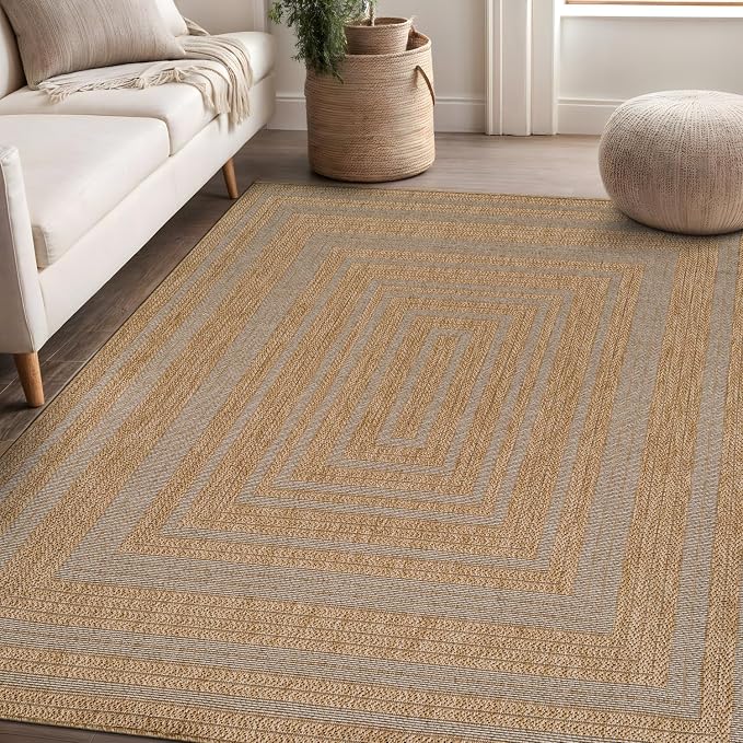 Beverly Rug Easy Jute Framed Border Rug 4x6 Washable Durable Indoor Outdoor - Image 7
