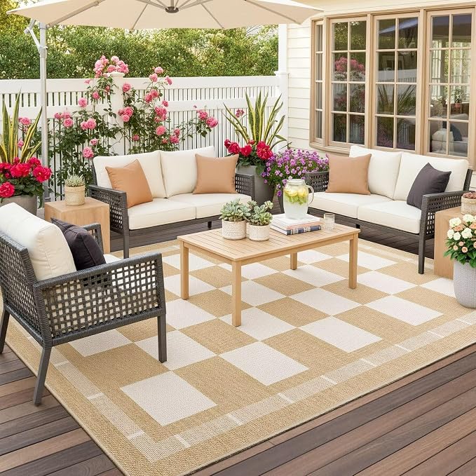Vasofe Checkered Jute 5x7 Area Rugs, Washable Outdoor Patio Rug - Image 2