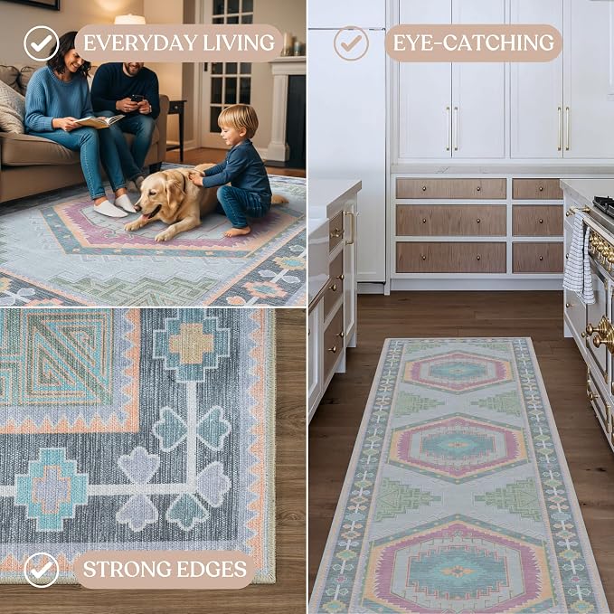 Fame Living Washable Area Rug. Modern Farmhouse. Vintage. Turkish. Bohemian. - Image 4