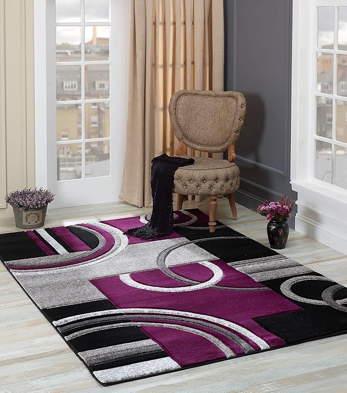 GLORY RUGS Area Rug Modern 2x7 Purple Soft Hand Carved Contemporary Floor Carpet by GLORYRUGS