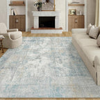 10x12 Area Rug Blue Cream Abstract Living Room Bedroom Washable Carpet Neutral - Image 5
