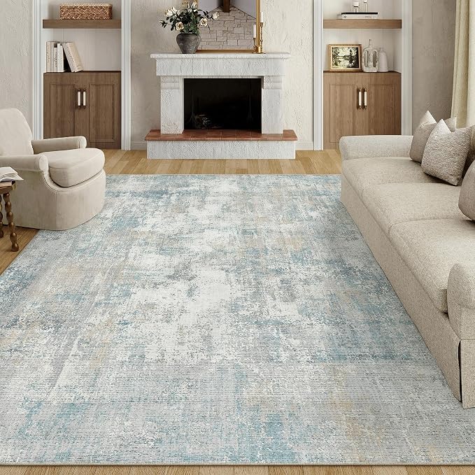 10x12 Area Rug Blue Cream Abstract Living Room Bedroom Washable Carpet Neutral - Image 5