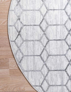 Rugs.com Lattice Trellis Collection Rug – 3 Ft Round White Low-Pile Rug Perfect - Image 9