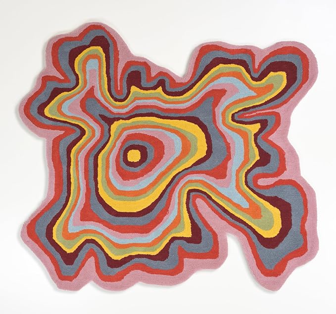 Irregular Shaped Handmade Wool Rug | Modern Colourful Stripe Premium Area Rug - Image 2