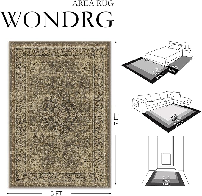 5x7 Brown Washable Vintage Runner Rug - Image 2