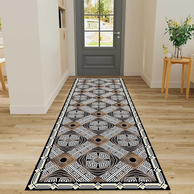 Classic Geometric Runner Rug, Greek Key Print Runners Rugs, Vintage Moroccan by LHOMKCV