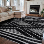 Rugshop Geometric Shag Area Rug Anthracite Dark Gray and White 5' x 7' Great by Rugshop