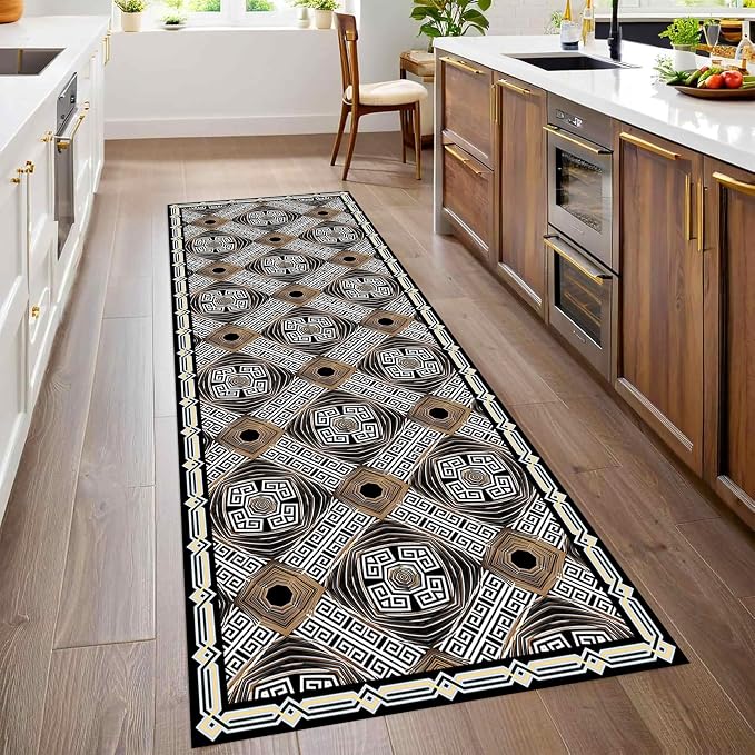 Classic Geometric Runner Rug, Greek Key Print Runners Rugs, Vintage Moroccan - Image 2