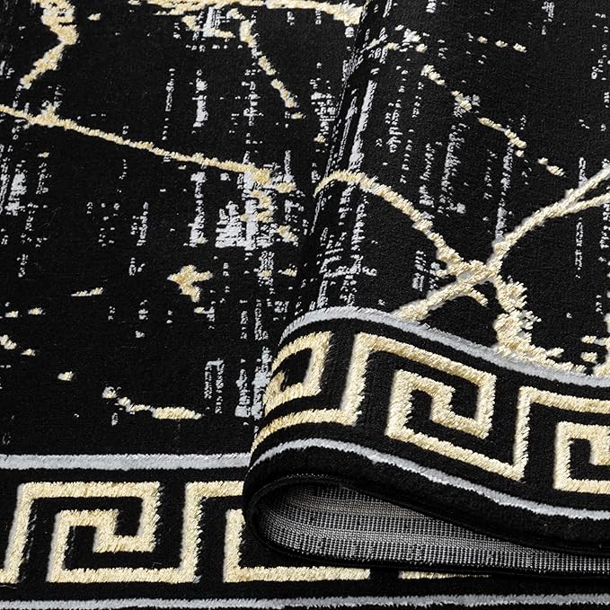 GLORY RUGS Area Rugs Marble 2x7 Black Gold Carpet Modern Abstract Rug Living - Image 4