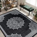 CAMILSON Outdoor Rug, 9x12 Medallion Black White Modern Area Rugs - Image 10