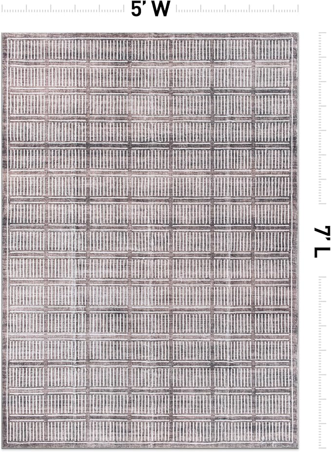 Rugshop Bohemian Stripe Lines Washable Non Slip Area Rug 5' x 7' Brown - Image 2