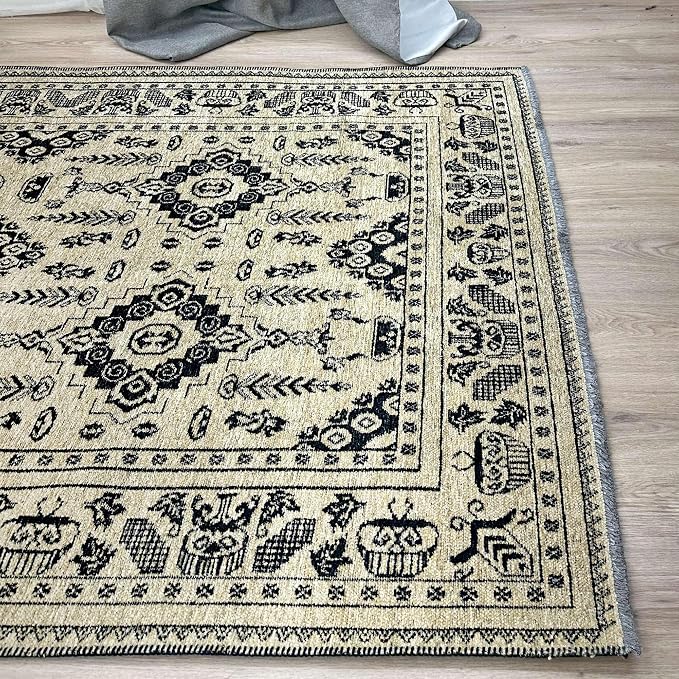 Alfa Rich 5x8 Beige Black Washable Area Rugs - Image 5