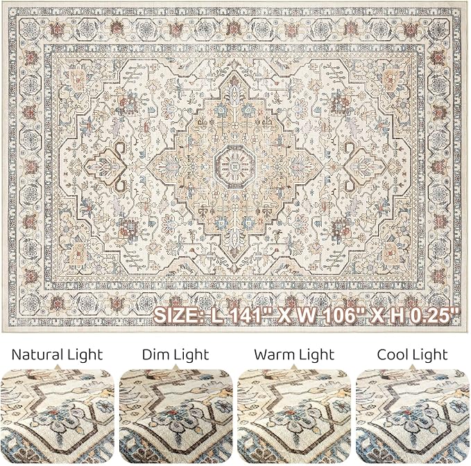 9x12 Area Rug Living Room: Washable Boho Large Neutral Vintage Soft Rugs Stain - Image 9