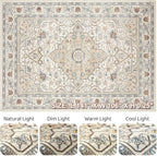 9x12 Area Rug Living Room: Washable Boho Large Neutral Vintage Soft Rugs Stain - Image 9