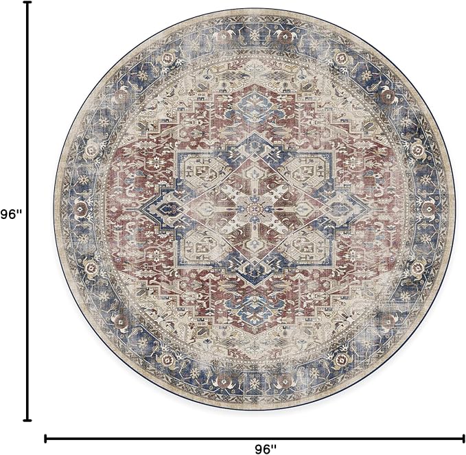 RUGGABLE Washable Vintage Area Rug – Kamran Royal Blue 8 ft Round, - Image 3