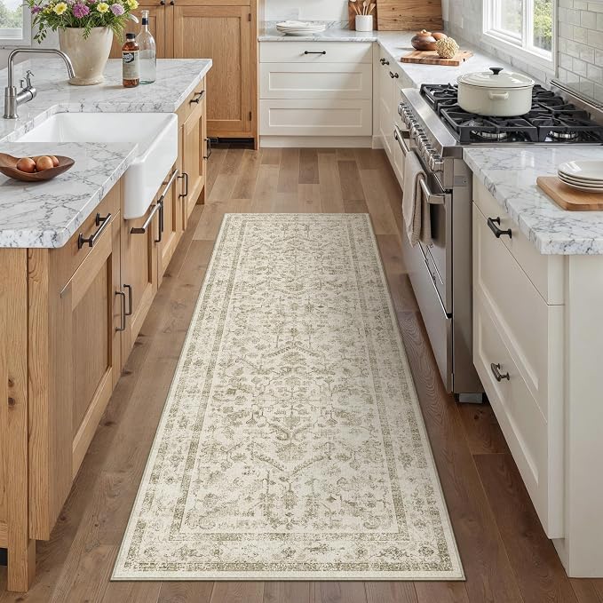 Taupe 2x5 Runner Rug Vintage Area Carpet Hallway Indoor Kitchen Washable Low by PureCozy